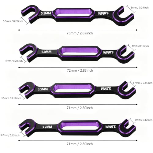 4PCS RC Wrench 3.0/3.2/3.5/3.7/4.0/5.0/5.5/6.0mm Turnbuckle Nut Ball Joint Remover RC Repair Tool for RC Crawler Car Boat RC Drone Upgrade Parts, Purple - color: Purple
