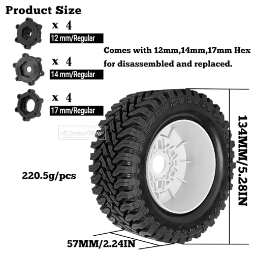 RC Wheels and Tire for 1/8 Maxx Slash 6S Short Course Truck(102076-4),All-Terrain Rubber Tyres w/Foam Insert,Replacement for #10272,White - color: White(4pcs)