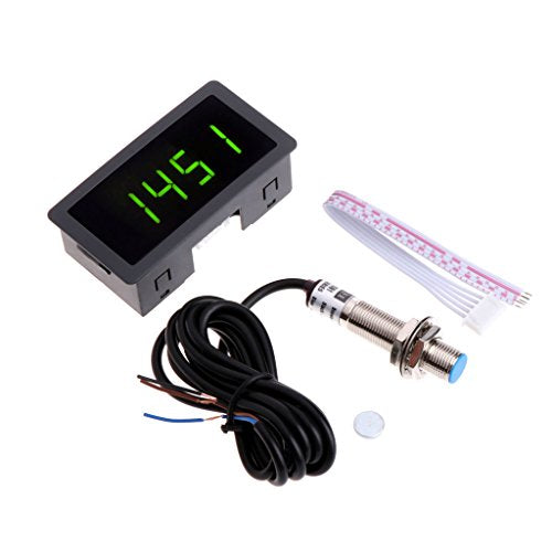 4 Digital LED Tachometer RPM Speed Meter+Hall Proximity Switch Sensor NPN for Lathe/Mower / / Spring 10-9999RPM Speed Tester Velocimetry Non-Contact Tachometer Tach Electric Motor Gauge Range - color: Green