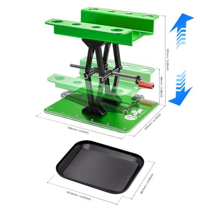 RC Work Stand Aluminum w/Screw Tray for 1/8 1/10 1/12 Scale RC Cars, Green | Lift Lower Adjustable RC Car Stand with Screw Tray RC Tool Set for RC Crawler Truck Traxxas Slash TRX4 Axial SCX10 Upgrades - color: Green
