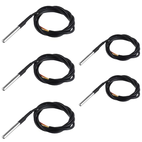BOJACK DS18B20 1M Temperature Sensor Probe Stainless Steel (Pack of 5） | 1M Temperature Sensor Package Waterproof - size: 5 Pcs