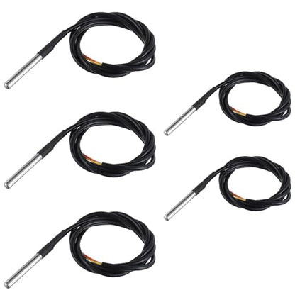 BOJACK DS18B20 1M Temperature Sensor Probe Stainless Steel (Pack of 5） | 1M Temperature Sensor Package Waterproof - size: 5 Pcs
