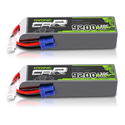 OVONIC 4S LiPo Battery 9200mAh 14.8V 130C RC Battery with EC5 Connector (2 Pack)