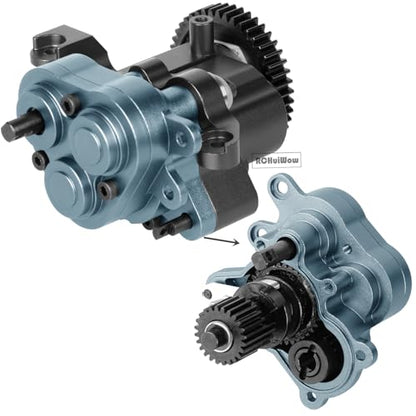 RC Aluminium Gearbox Upgrades Part for 1/10 TRX4 TRX6 RC Crawler,Alloy Transmission Case 2 Speed Transmission Box Gear Box w/Steel Gear Hops up,Titanium & Black - color: Titanium&black(1set)