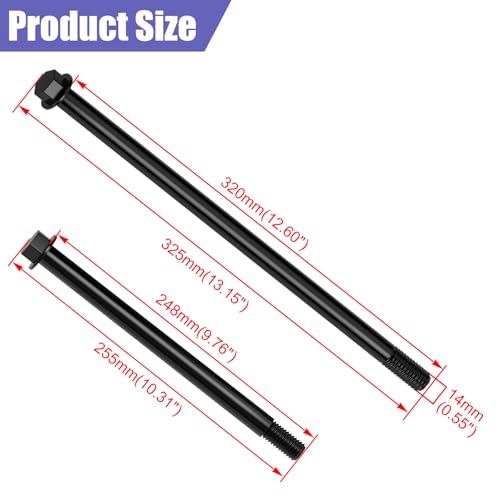 CT200U 196cc 14mm 325mm Mini Bike Rear Axle Kit + 225mm Front Axle | 14mm Rear and Front Axle Kit Compatible with Coleman CT200U Minibike 196CC 200CC 6.5HP Engine Parts 15mm Chain Adjuster - color: black