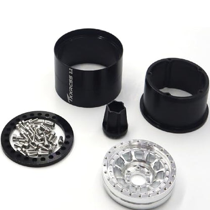 RC 2.2 Aluminum Alloy Beadlock Wheels and Tires Upgrades Accessories Rims for 1/10 SCX10 TRX4RC4WD and D90 RC Crawler Axial Remote Control Car (4pc) (Black Silver) - color: Black Silver