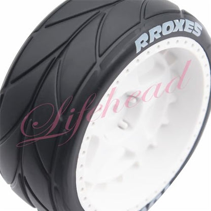 Lifehead 65mm On Road Rubber Tires& Wheels Rims 12mm Hex Hub for HPI Ken Block's Tamiya XV01 TT01 TT02B Kyosho FAZER MK2 Lc Racing PTG HSP RGT RC 3RACING D5 1/10 RC Rally Car - color: White 3