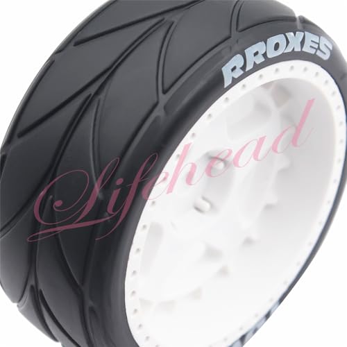 Lifehead 65mm On Road Rubber Tires& Wheels Rims 12mm Hex Hub for HPI Ken Block's Tamiya XV01 TT01 TT02B Kyosho FAZER MK2 Lc Racing PTG HSP RGT RC 3RACING D5 1/10 RC Rally Car - color: White 3