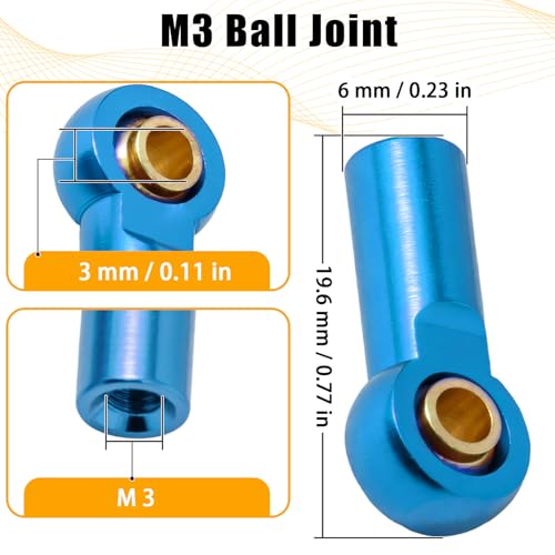 10PCS Aluminum M3 Tie Rod End Ball Joint Link Ball Head Holder 3mm RC Car Upgrade Parts, Compatible with Tamiya HSP Traxxas TRX4 Axial SCX10 D90 1/10 RC Car Truck Buggy Crawler, Blue - color: Blue