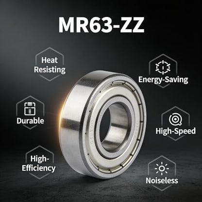 10 PCS MR63-ZZ Deep Groove Ball Bearings - 3x6x2.5mm Double Shielded Micro Bearings for 3D Printers, Electric Motors, RC Models & Small Appliances