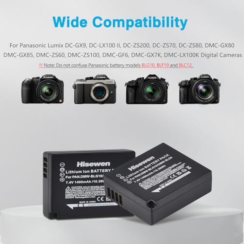 DMW-BLG10 DMW-BLG10PP DMW-BLE9 Battery and Dual Charger for Panasonic Lumix DMC-GX85 DMC-GX80 DMC-ZS60 DMC-ZS100 DMC-GF3 DMC-GF5 DMC-GF6 DMC-GX7K DMC-LX100K DC-GX9 DC-ZS80 DC-G100 DC-ZS200