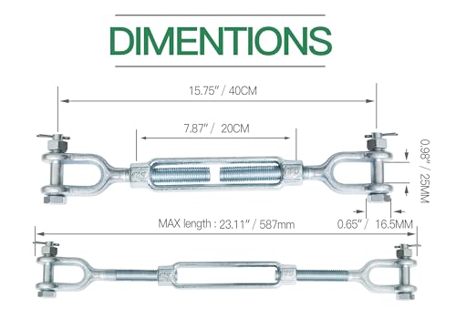3/4" Jaw Jaw Turnbuckle Galvanized Jaw and Jaw Turnbuckle, Jaw Jaw Closed Body Marine Turnbuckle Jaw, 8000lbs Working Load Limit, Durable for Wire Rope Cable (3/4" x 6") - style: Jaw & Jaw-3/4 x 6