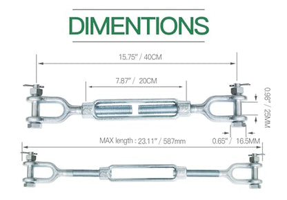 3/4" Jaw Jaw Turnbuckle Galvanized Jaw and Jaw Turnbuckle, Jaw Jaw Closed Body Marine Turnbuckle Jaw, 8000lbs Working Load Limit, Durable for Wire Rope Cable (3/4" x 6") - style: Jaw & Jaw-3/4 x 6