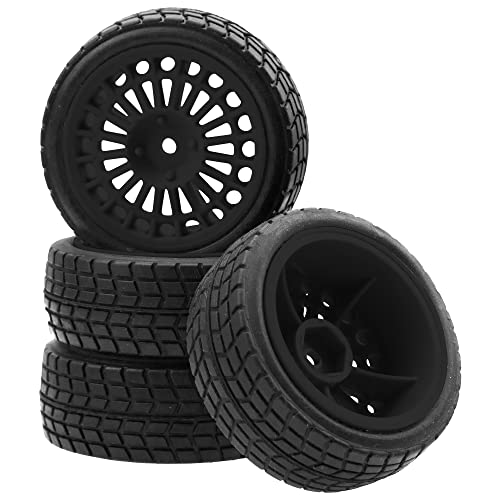 OD2.75'' Nylon 12mm Hex Hub Wheel Rims & Rubber Tires Compatible with HSP Tamiya HPI Traxxas 1/10 1/12 On-Road Car,WLtoys 144001 A959 124018 LaTrax RC Buggy (Black) - color: Black