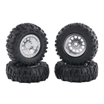 1.0 Inch RC Crawler Wheels and Tires Set, Pre-Mounted Aluminum Wheel & Tire Combo with Foam Inserts, Fit for 1/18 SCX24 SCX30 Micro RC, 4PCS (Silver) - color: Silver