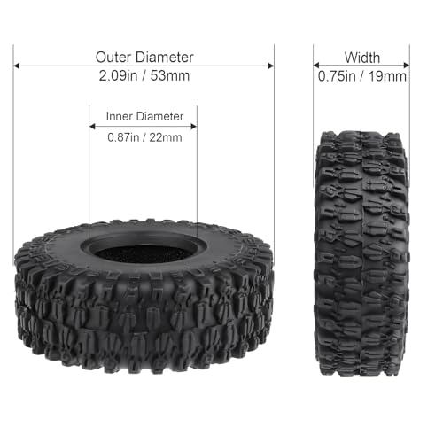 Hobbypark 1.0 Tires SCX24 Tires Soft Rubber for 1/18 TRX4M Axial SCX24 Gladiator Bronco C10 JLU Deadbolt B17 Betty 1/18 1/24 RC Crawler Car, 4PCS (53x19mm) - style: Type A