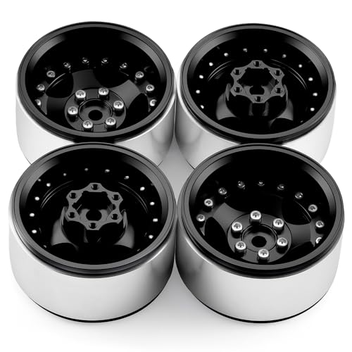 4PCS Aluminum 1.9" Beadlock Wheel Rims, Black | Upgrades for Axial SCX10 I II III, TRX4, GEN7 GEN8, 1/10 RC Crawler Truck Car - color: Black