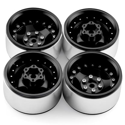 4PCS Aluminum 1.9" Beadlock Wheel Rims, Black | Upgrades for Axial SCX10 I II III, TRX4, GEN7 GEN8, 1/10 RC Crawler Truck Car - color: Black
