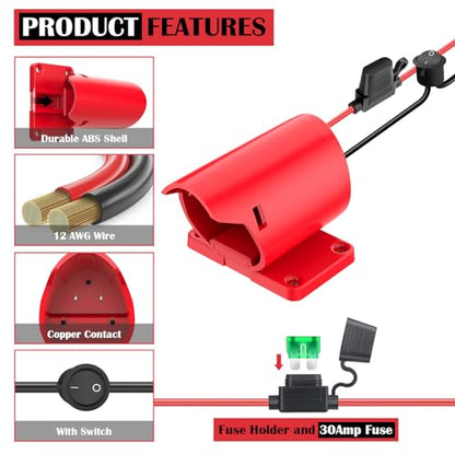 2 Packs Power Wheel Adapter for Milwaukee M12 Battery Adapter 12V Battery Conversion Kit with Switch, Fuse & Wire Terminals, 12AWG Wire, Power Connector for DIY Rc Car Toys and Robotics - size: 2 Pack