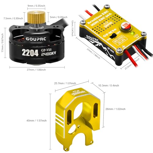 GOUPRC 2204 2400KV Brushless Outrunner Motor with Transmission & 30A Brushless Mini Esc for SCX24 Axial 1/24 Remote Control Car Truck Crawler Black & Gold - color: Black Gold