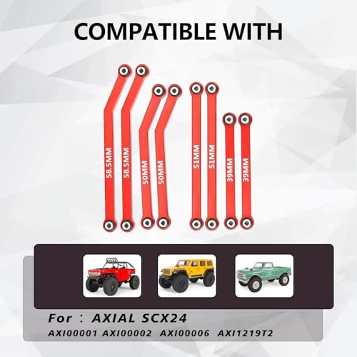 SCX24 Links High Clearance Links Chassis Suspension Steering Links Set for Axial SCX24 Upgrades 1/24 RC Crawler - color: Red