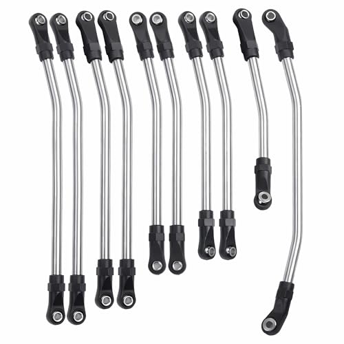 AMK 10 Pcs 313mm Wheelbase Stainless Steel Link Rod Linkage for 1/10 RC Crawler Car Axial SCX10 II 90046 Upgrade Parts