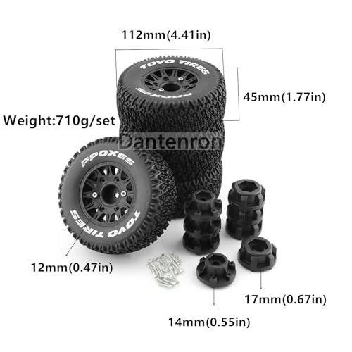 1/10 1/8 Truck Wheels and Tires 12mm 14mm 17mm Hex OD 4.41" RC Short Course Tires for 1:8 1:10 Off Road Truck Car Traxxas Slash 2WD 4×4 Rc4wd Arrma Senton Axial Losi Redcat 4PCS (Black) - color: Black