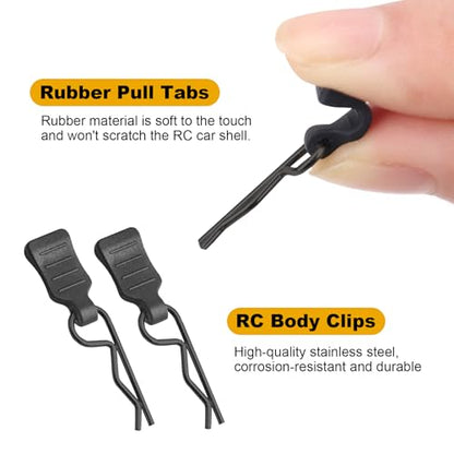 HobbyPark 50pcs Universal 1/16 1/18 SCX24 RC Body Clips with Pull Tabs Black RC Car R Pins Small for Traxxas TRX4M RC Vehicles Truck Buggy Shell Replacement Parts - size: 1.0mm Rod Black Clips and Tabs