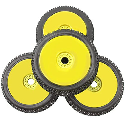 4Pcs OD 4.52" 1/8 RC Buggy Rubber Tires Tyre w/Plastic Rim 17mm Hex Compatible with Arrma Kyosho Exceed RC Traxxas Redcat HSP HPI 1/8 Scale Off Road Car Buggy (Yellow)