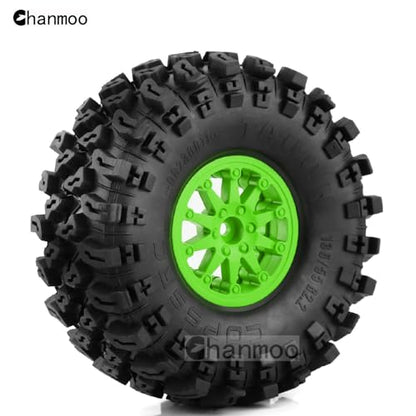 2.2 RC Crawler Tires and Wheels Beadlock Rims 1/10 RC Rubber Slingers Grappler Mud Tyres OD 136mm for 1:10 Rock Crawler Car Axial SCX10 90047 D90 TF2 Tamiya CC01 Traxxas TRX4 RGT 4PCS (Green) - color: Green