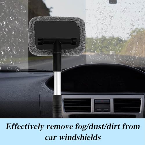 Car Windshield Cleaning Tool with Reusable Cloth Pad & Long Handle | Microfiber Window Cleaner, Universal Car Accessories Auto Glass Wiper Kit for Interior & Exterior Cleaning