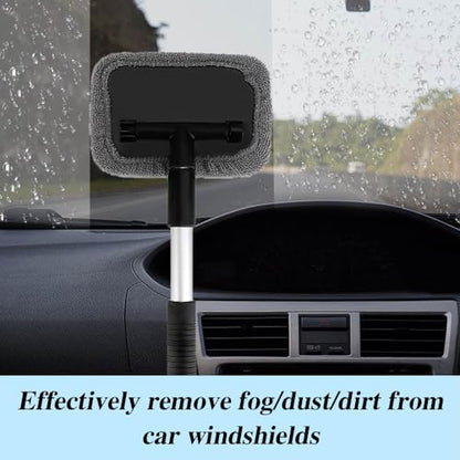 Car Windshield Cleaning Tool with Reusable Cloth Pad & Long Handle | Microfiber Window Cleaner, Universal Car Accessories Auto Glass Wiper Kit for Interior & Exterior Cleaning