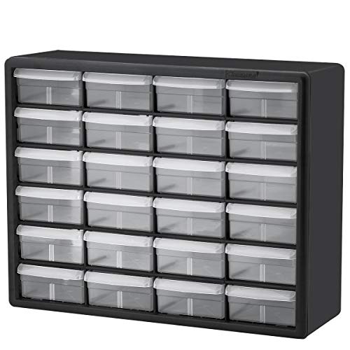 Akro-Mils 10124 24 Drawer Plastic Parts Storage Hardware and Craft Cabinet, 20-Inch x 16-Inch x 6.5-Inch, Black