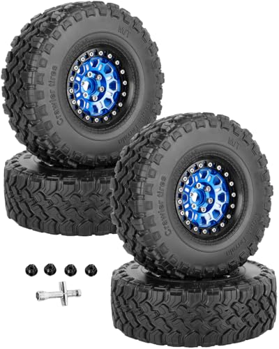 RC 1.9 Beadlock Tires 1.9 Wheels and Tires for 1/10 RC Crawler,TRX6 TRX4 AX103007 SCX10 90046 D90 Gen7 8 MST VS4-10,Aluminium Alloy 1.9 RC Wheel Rims & Rubber Tyre,Navy Blue - color: Navy Blue(4pcs)