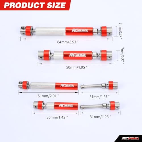 RCAWD Second Version TRX4M Center CVD Driveshaft for 1/18 TRX4M Drive Shaft Series Upgrades Part Red - color: Red