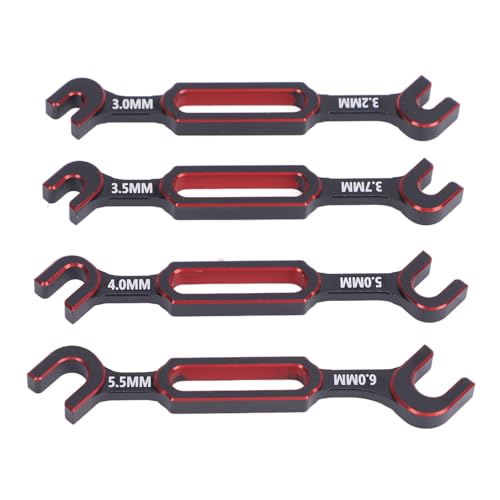 4PCS RC Wrench, Premium Aluminum Alloy Turnbuckle Nut Ball Joint Remover Tool with 3.0 3.2 .5 .7 4.0 5.0 6.0mm Sizes, for RC Car Boat Drone Crawler Truck DIY (Red) - color: Red