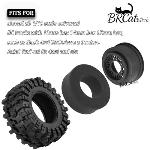 12/14/17mm Hex Hubs RC Truck Tires and Wheels for Slash 2WD 4X4,Arrm a Senton,Axia1,Rc 4wd,Red cat RC Truck,BRCatWPark RC Short Course Truck Wheels and Tires w/Sponge,(4Pcs) Black - color: Black - (12/14/17mm Hex)