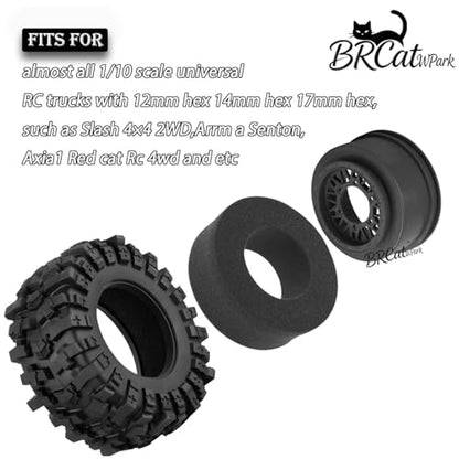 12/14/17mm Hex Hubs RC Truck Tires and Wheels for Slash 2WD 4X4,Arrm a Senton,Axia1,Rc 4wd,Red cat RC Truck,BRCatWPark RC Short Course Truck Wheels and Tires w/Sponge,(4Pcs) Black - color: Black - (12/14/17mm Hex)