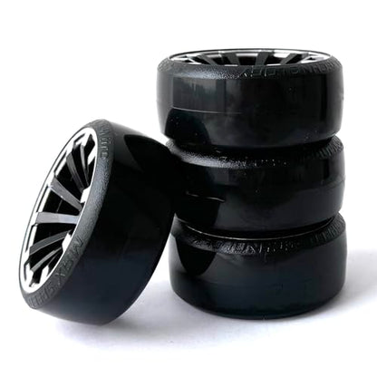 RC Plastic Wheel and Tire Set,WONFAST RC Drift Car 63mm Hard Tyres 12mm Hub Wheel for 1/10 On-Road Drifting Car Parts for HSP Tamiya HPI Kyosho TT02(Black Silver) - color: Black Silver