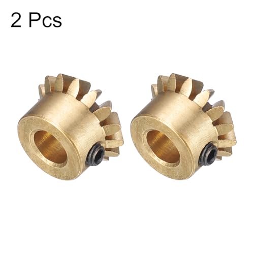 uxcell 2pcs Bevel Gear 0.8 Module 1:1 Reduction Rate 15T 5mm Hole Dia Bevel Pinion Gear Brass, 45 Degree Steering Gear for Hardware Mechanical Rotation, Yellow