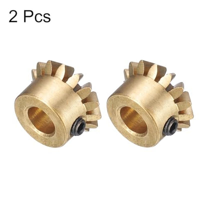 uxcell 2pcs Bevel Gear 0.8 Module 1:1 Reduction Rate 15T 5mm Hole Dia Bevel Pinion Gear Brass, 45 Degree Steering Gear for Hardware Mechanical Rotation, Yellow
