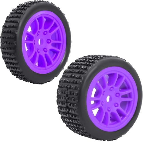 4PCS Pre-Mounted Pin Buggy RubberTires and Wheel Rims Set 7MM Hexagon for 1/24 Losi Micro-B RC Car Upgrades Parts (Purple) - color: Purple