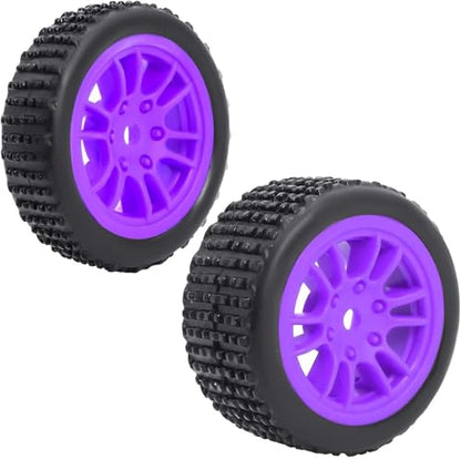 4PCS Pre-Mounted Pin Buggy RubberTires and Wheel Rims Set 7MM Hexagon for 1/24 Losi Micro-B RC Car Upgrades Parts (Purple) - color: Purple