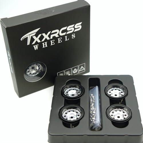 RC 1.0 Beadlock Wheels Offsets -2 Aluminum Rims for AX24 1/18 TRX4M All 1/24 Scale Axial SCX24 Deadbolt RC Crawler Car Wheels Upgrades 4Pc (Silver Black) - color: Silver Black