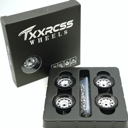 RC 1.0 Beadlock Wheels Offsets -2 Aluminum Rims for AX24 1/18 TRX4M All 1/24 Scale Axial SCX24 Deadbolt RC Crawler Car Wheels Upgrades 4Pc (Silver Black) - color: Silver Black