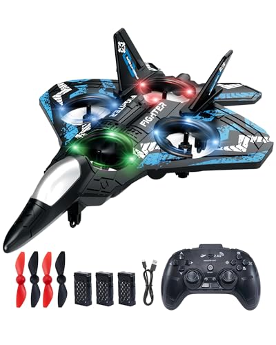 Drones for Kids Foam RC Plane, Remote Control Airplane，3 Batteries | Gift for Boys and Girls, Jet Helicopter Drones with LED Lights 360° Flip, Toys for Kids Age 6-14 - color: 3 Batteries