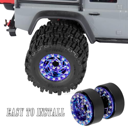 1.3 Dually Beadlock Wheels Tires for RC Crawler Car 1/18 TRX4M Ascent-18,1/24 SCX24 FCX24,RC Off Road Buggy Rally Truck Wheels and Tires,Adjustable Offset Wheels,7mm Hex Rims,Purple Blue - color: Purple Blue Tone - (4pcs 1.3 Beadlock Tires)