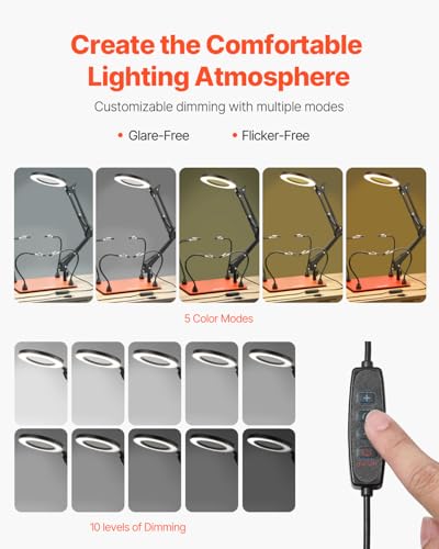 VEVOR Magnetic Helping Hands Soldering Station, 4 Flexible Arms Third Hand Tool with 3X LED Magnifying Lamp & Non-Slip Heavy-Duty Base, Soldering Helping Hands for Electronic Repair Craft Hobby DIY - style: 11*7in Large Base with Magnifying Light