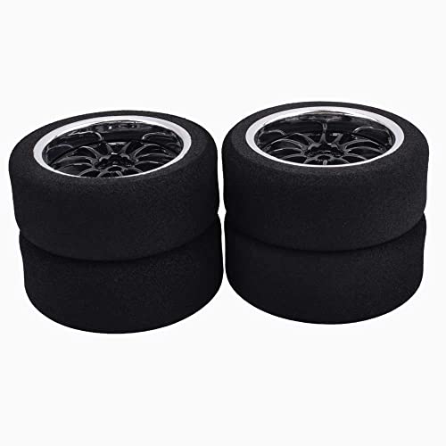 4Pcs 1/10 On-Road Foam Tires& 6012 Wheel Rims 12mm Hex for HSP HPI RC Racing Car Toy, Black