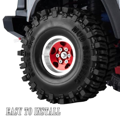 1.0 Beadlock Wheels and Tires for RC Crawler Car 1/18 TRX4M,1/24 SCX24,RC Off Road Buggy Rally Truck Wheels and Tires,RC Aluminium 1.0 in Rims and Rubber Tires w/Sponge,Red - color: Red - (1.0 in Beadlock Wheels)